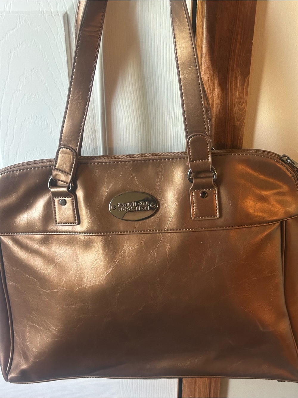 Vintage Kenneth Cole Reaction Metallic Bronze Laptop Bag Tote y2k
